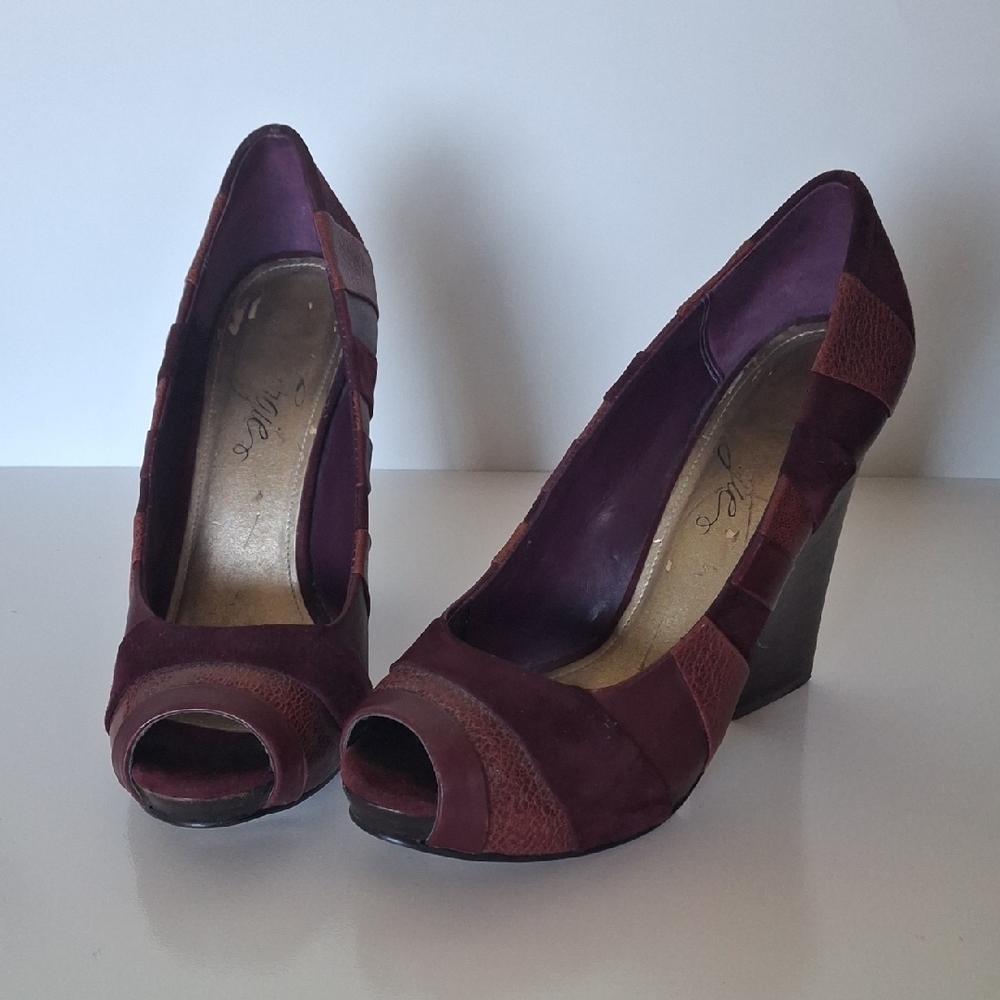 Fergie Burgundy Peep-Toe Heels